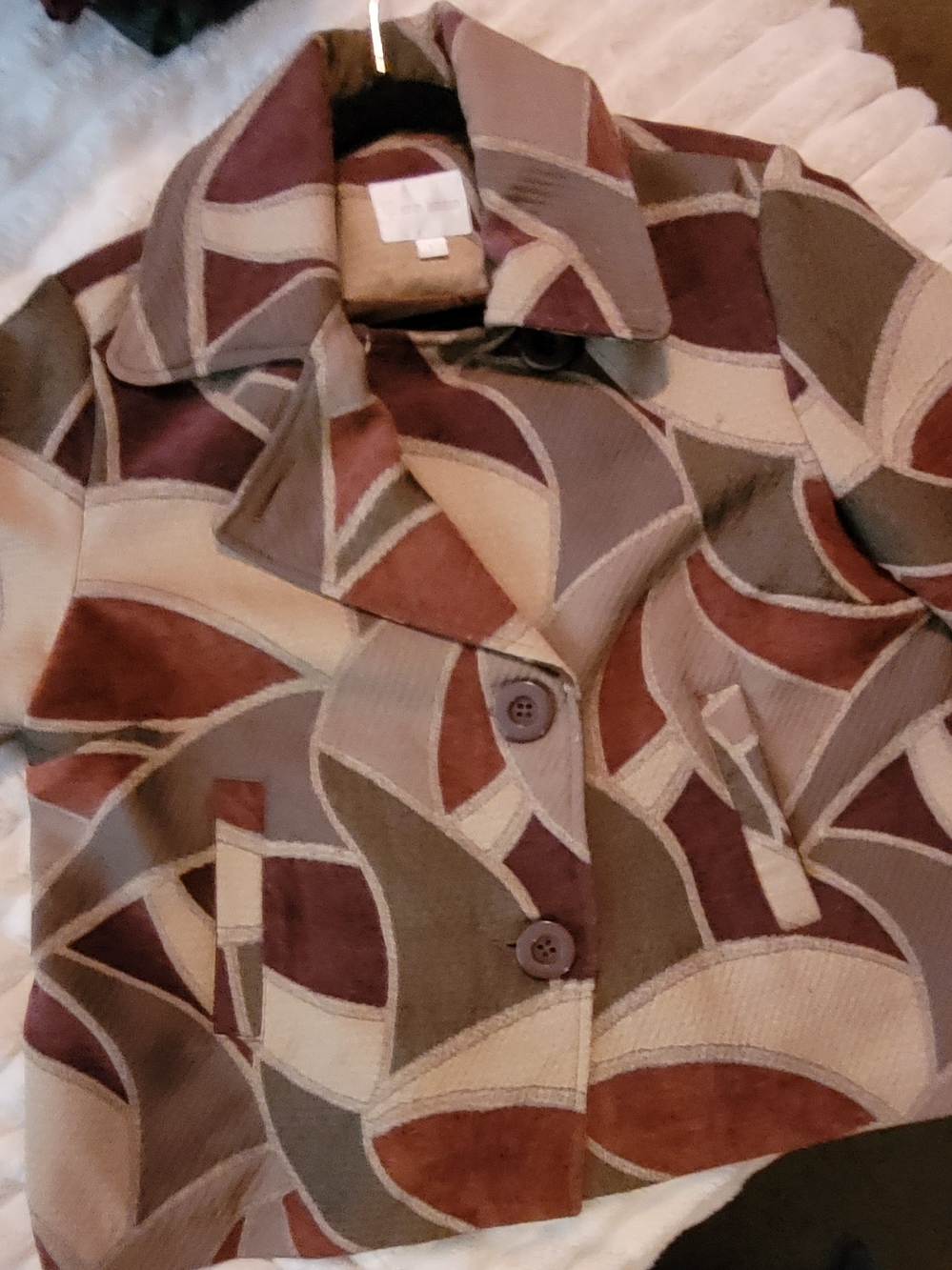 Women’s Patterned Button-Front Jacket in Brown and Cream